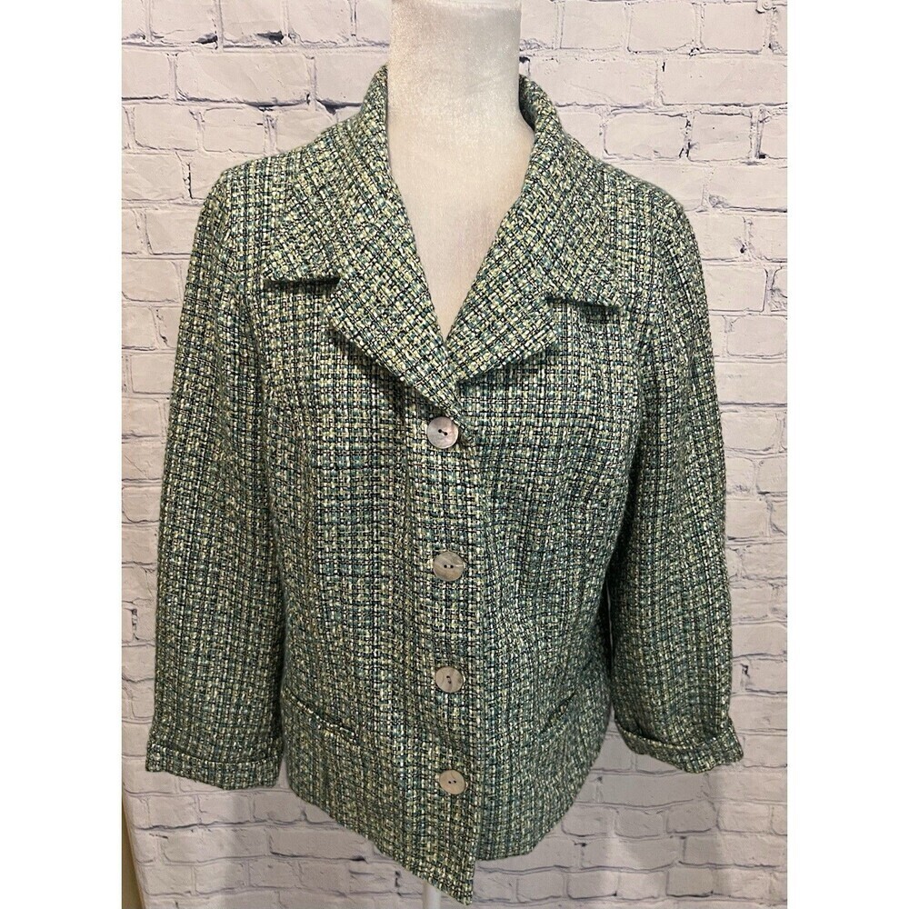 Vintage Chicos SZ 2 Women Tweed green black Jacket Blazer L/12